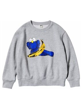 UNIQLO KAWS X WARHOL Graphic Banana Gray Sweatshirt with Blue & Yellow Graphic